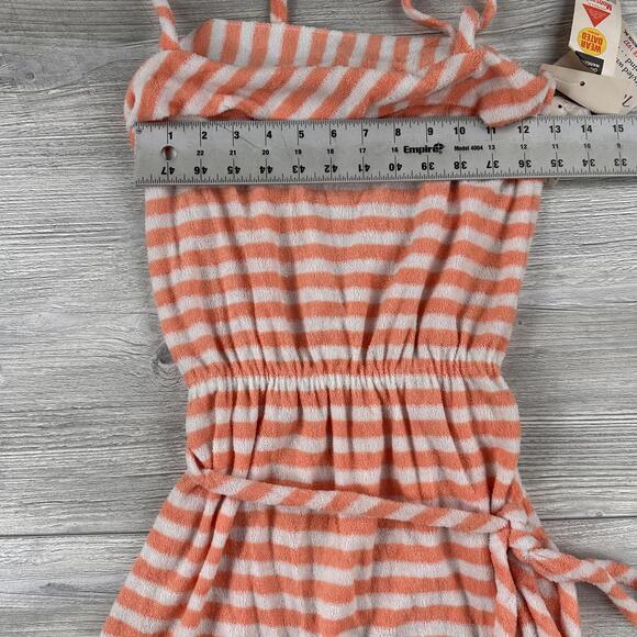 VTG Sundress Medium Orange White Striped Terry Cloth A Line Square Neck Maxi NWT - Picture 7 of 9